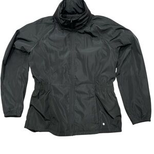 NYLON RAIN JACKET "8" Brand black Utility Jacket Windbreaker Hood foldable
